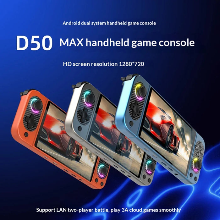 D50MAX Retro Gamepad with 64GB TF Card 5 Inch IPS Touch Screen Android Handheld Gaming Console with RGB Light - Orange - 3