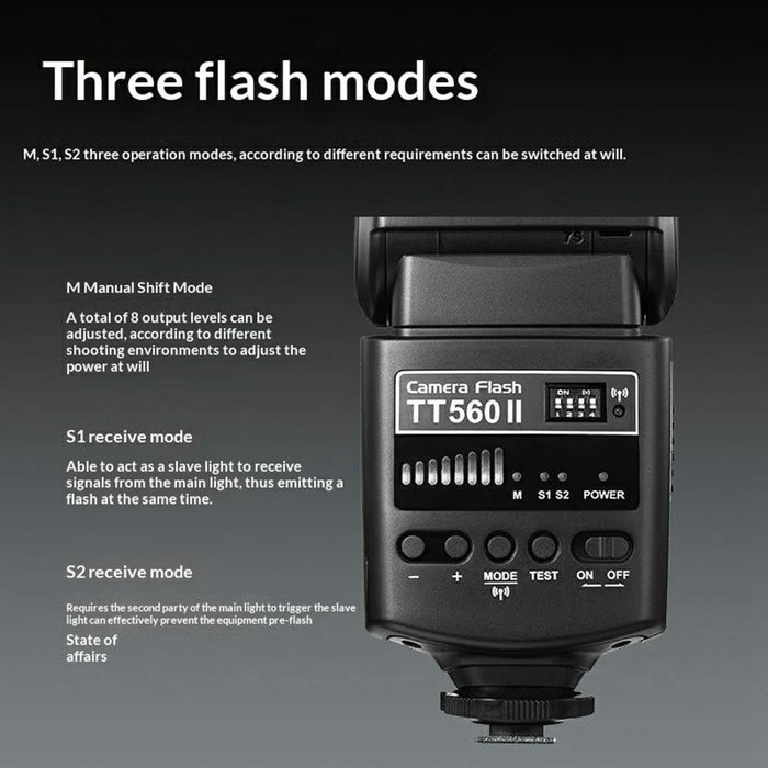 GODOX TT560 II Camera Flash 433MHz Wireless Receiver Hot Shoe Flash Light for Canon Nikon Sony - Black - 5
