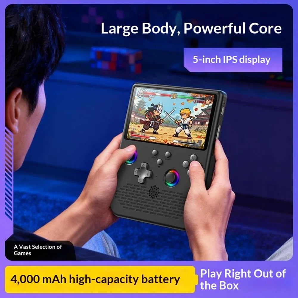 H5 Handheld Gaming Console 64G 5 inch IPS Screen RGB Lights 34 Emulators GBA Arcade - Black - 2