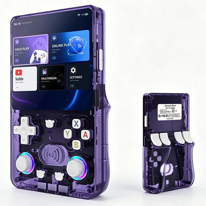 X36 Ultra Handheld Game Console Android 10.0 4.2 inch IPS 1GB+8GB RGB Joystick Retro Video Game Player for YouTube TikTok Gaming - Transparent Purple - 1