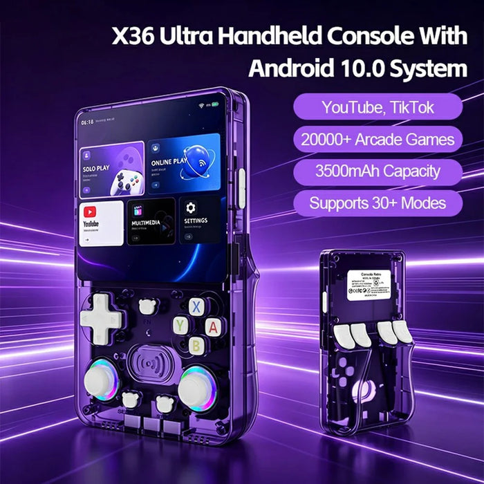 X36 Ultra Handheld Game Console Android 10.0 4.2 inch IPS 1GB+8GB RGB Joystick Retro Video Game Player for YouTube TikTok Gaming - Transparent Purple - 3