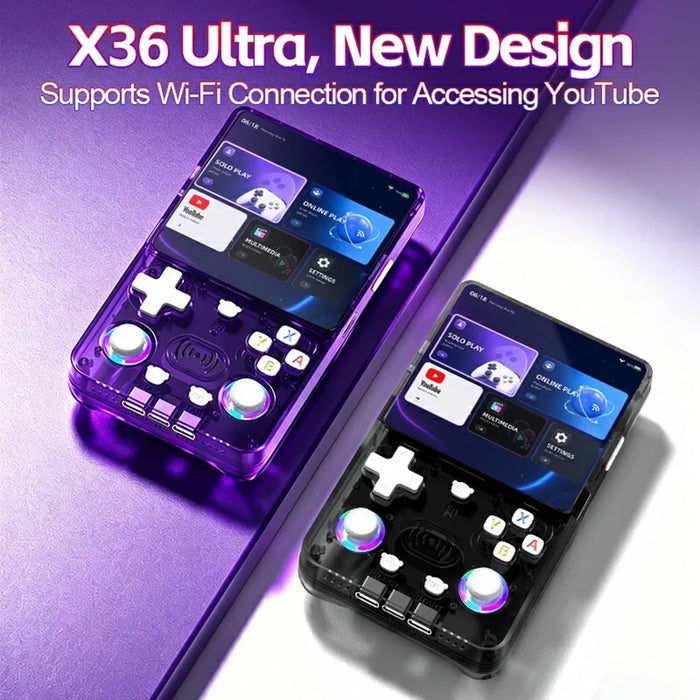 X36 Ultra Handheld Game Console Android 10.0 4.2 inch IPS 1GB+8GB RGB Joystick Retro Video Game Player for YouTube TikTok Gaming - Transparent Purple - 4