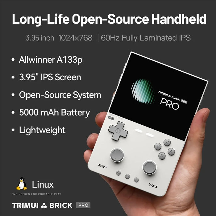TRIMUI Brick Pro Handheld Game Console with 128GB TF Card Dual Hall Joysticks 3.95 inch IPS Screen Linux Retro Gamepad - White - 5