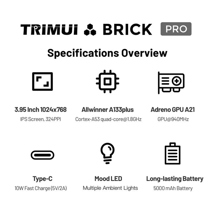 TRIMUI Brick Pro Handheld Game Console with 128GB TF Card Dual Hall Joysticks 3.95 inch IPS Screen Linux Retro Gamepad - White - 6
