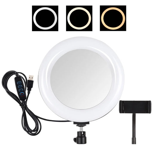 PULUZ PU502 7.9-inch 20cm USB 3 Modes Dimmable Dual Color Temperature LED Curved Light Selfie Photography Video Ring Lights with Mirror - 1