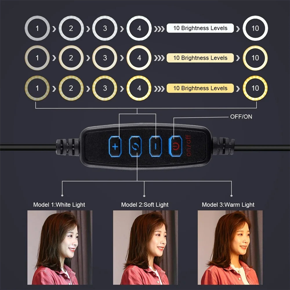 PULUZ PU502 7.9-inch 20cm USB 3 Modes Dimmable Dual Color Temperature LED Curved Light Selfie Photography Video Ring Lights with Mirror - 4
