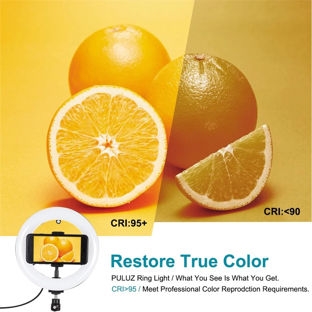 PULUZ PU502 7.9-inch 20cm USB 3 Modes Dimmable Dual Color Temperature LED Curved Light Selfie Photography Video Ring Lights with Mirror - 5