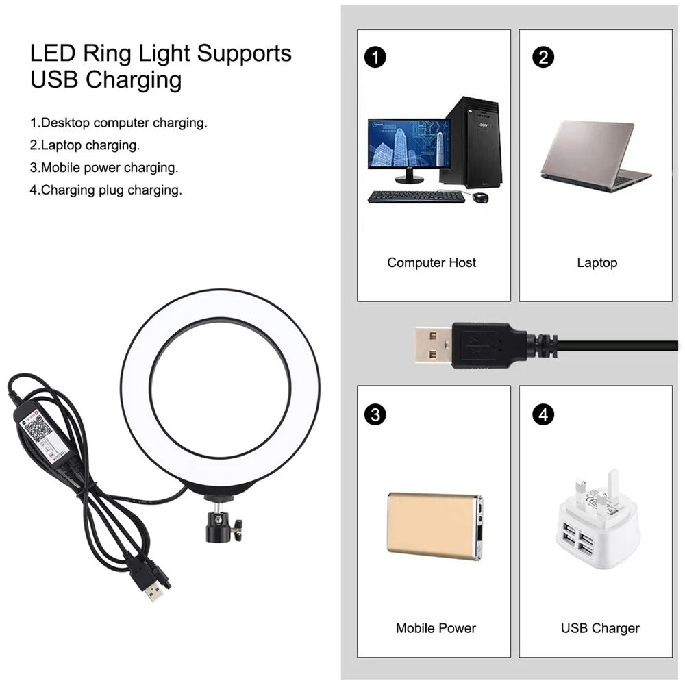 PULUZ PKT3074B 6.2-inch 16cm RGBW Light + Round Base Desktop Mount USB Dimmable LED Ring Lights with Tripod & Remote Control - 4