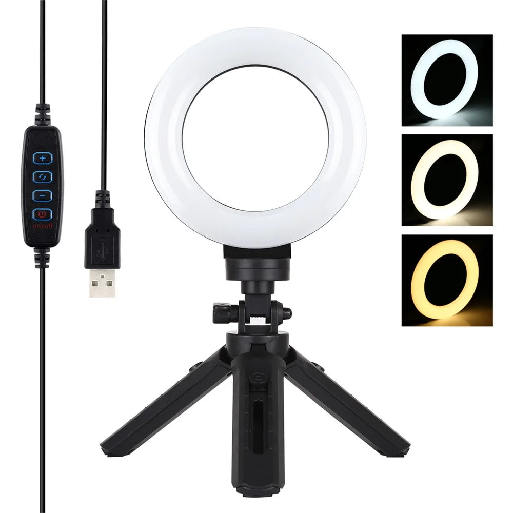 PULUZ PKT3058B 4.7-inch 12cm USB 3 Modes Dimmable Vlogging Photography Video LED Ring Lights + Tripod Mount Kit - 1