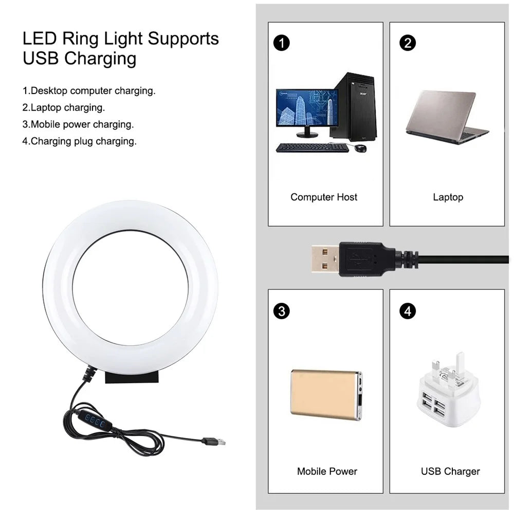 PULUZ PKT3058B 4.7-inch 12cm USB 3 Modes Dimmable Vlogging Photography Video LED Ring Lights + Tripod Mount Kit - 5