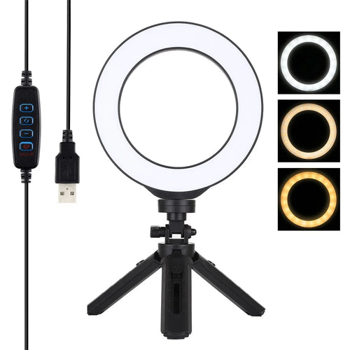 PULUZ PKT3059B 6.2-inch 16cm USB 3 Modes Dimmable Vlogging Photography Video LED Ring Lights + Tripod Mount Kit - 1