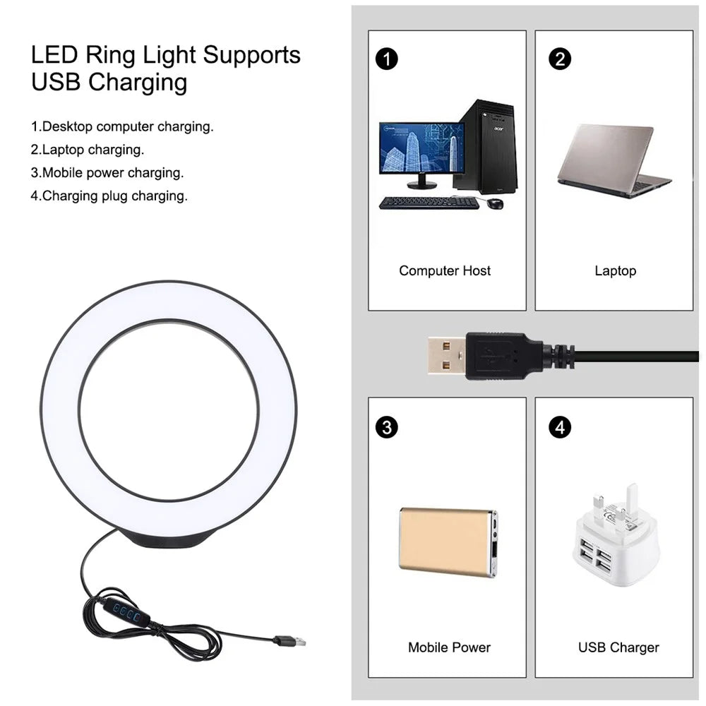PULUZ PKT3059B 6.2-inch 16cm USB 3 Modes Dimmable Vlogging Photography Video LED Ring Lights + Tripod Mount Kit - 5