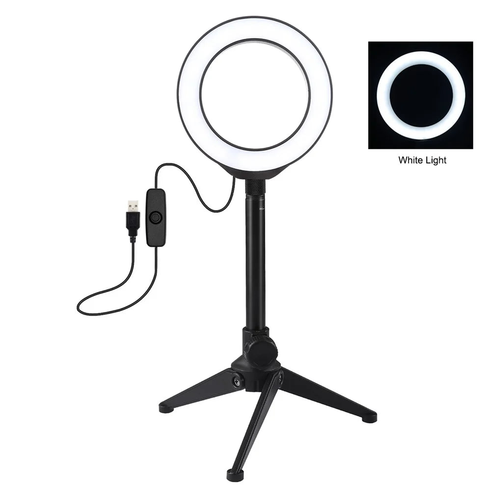 PULUZ 4.7-inch 12cm Ring Light + Desktop Tripod Selfie Stick Mount USB White Light LED Ring Vlogging Photography Video Lights Kits - 2