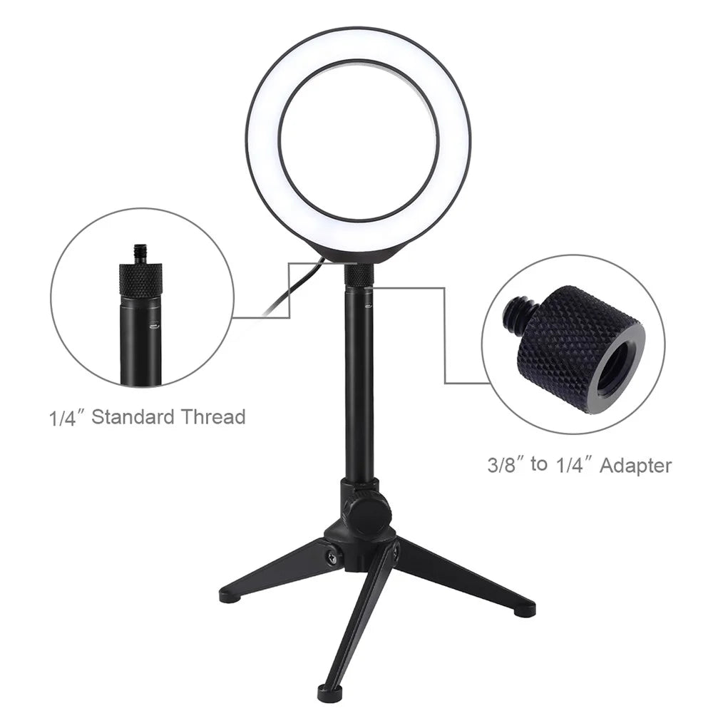 PULUZ 4.7-inch 12cm Ring Light + Desktop Tripod Selfie Stick Mount USB White Light LED Ring Vlogging Photography Video Lights Kits - 4
