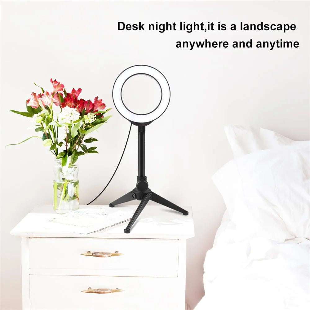 PULUZ 4.7-inch 12cm Ring Light + Desktop Tripod Selfie Stick Mount USB White Light LED Ring Vlogging Photography Video Lights Kits - 7