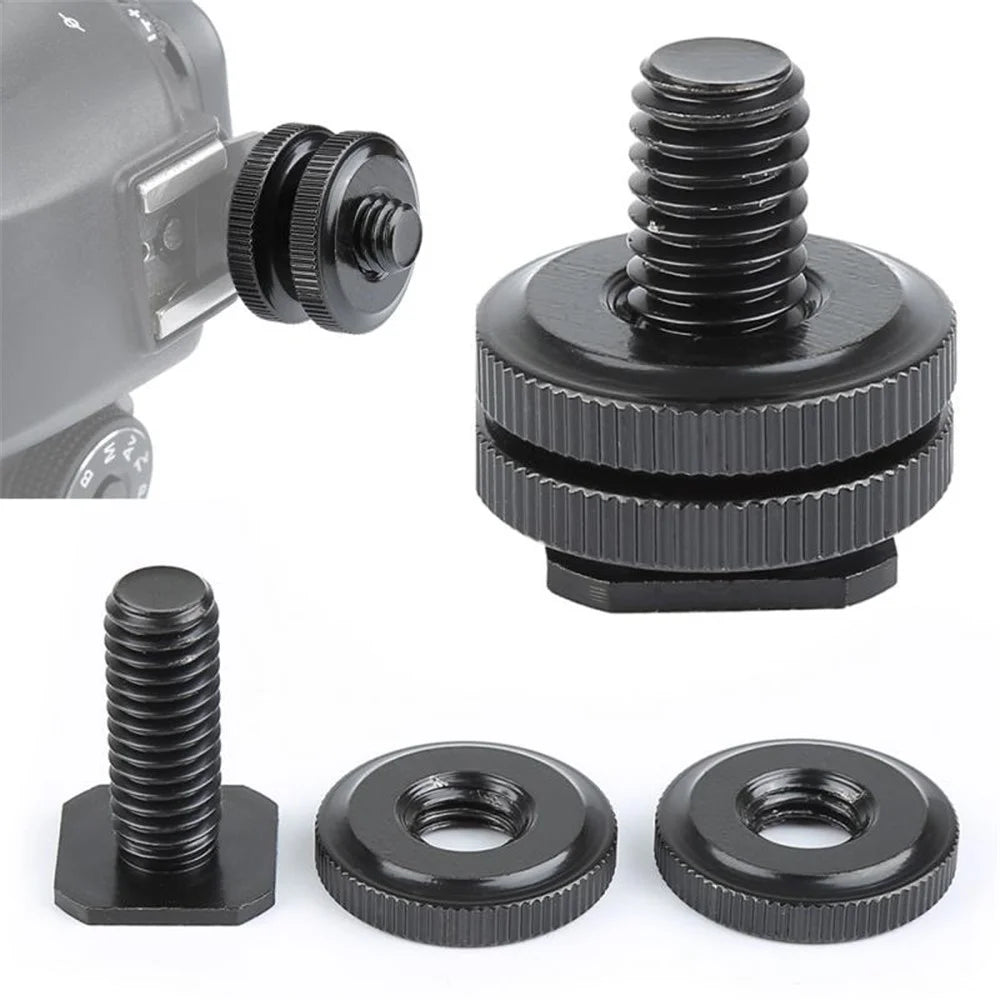 1/4 inch Flash Hot Shoe Mount Adapter to Tripod Screw Converter with Double Nuts for DSLR Camera - 1