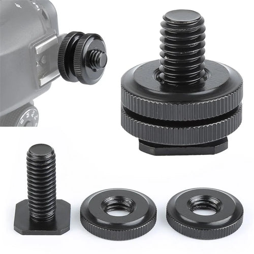 1/4 inch Flash Hot Shoe Mount Adapter to Tripod Screw Converter with Double Nuts for DSLR Camera - 1