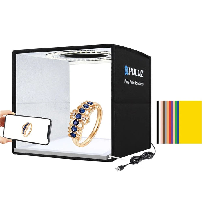 PULUZ PKT3101B Portable 25cm Photo Studio LED Ring Light Dimmable Desktop Shooting Tent Softbox with 12 Colors Background - 1
