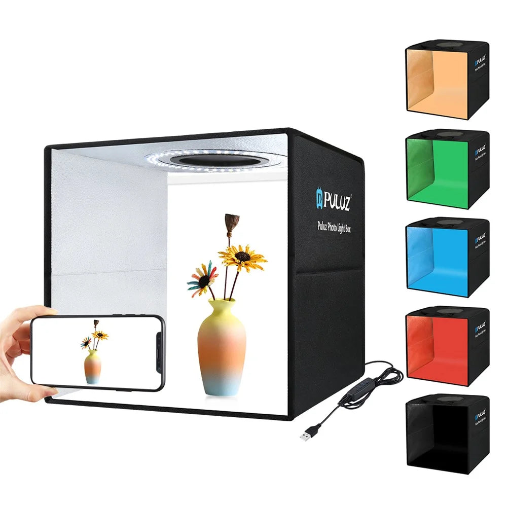 PULUZ PU5032B Portable 30cm Photo Studio Box Foldable Ring LED Light Photography Softbox Shooting Tent with 6 Colors Background - 1