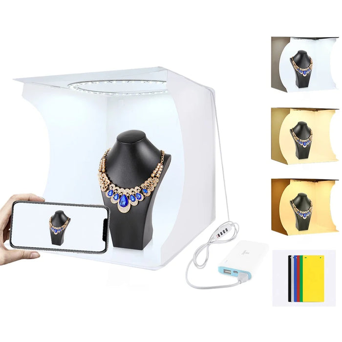 PULUZ PU5030 Portable 3 Color Temperature LED Ring Light Box Mini Foldable Photo Studio Photography Light Soft Box with 6 Color Backdrops - 1