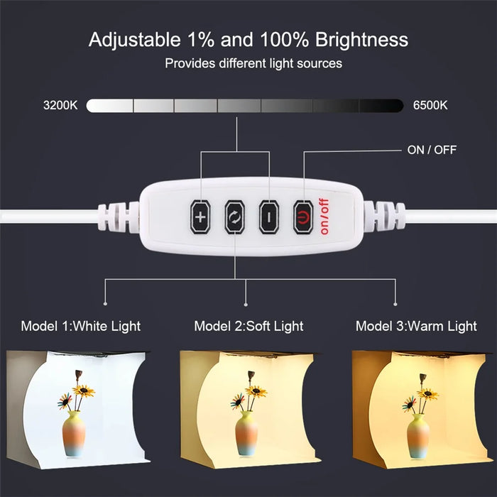 PULUZ PU5030 Portable 3 Color Temperature LED Ring Light Box Mini Foldable Photo Studio Photography Light Soft Box with 6 Color Backdrops - 5