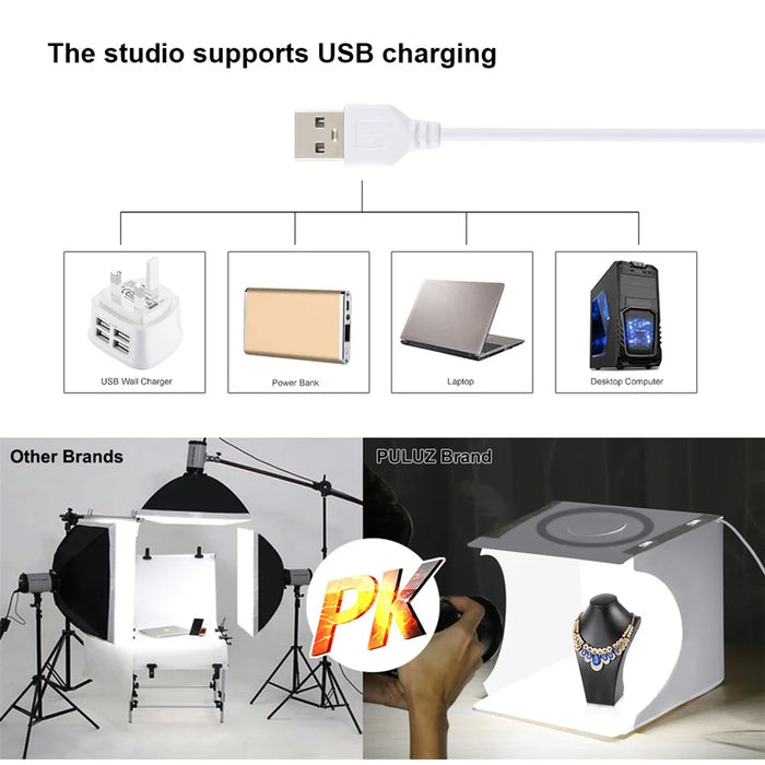 PULUZ PU5030 Portable 3 Color Temperature LED Ring Light Box Mini Foldable Photo Studio Photography Light Soft Box with 6 Color Backdrops - 6