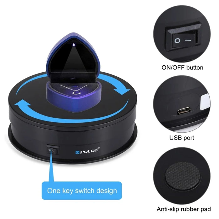PULUZ PU3048 15cm Electric Rotating Turntable Display Stand Video Shooting Photography Prop - Black - 3