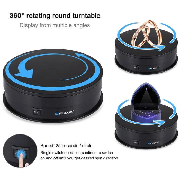 PULUZ PU3048 15cm Electric Rotating Turntable Display Stand Video Shooting Photography Prop - Black - 5