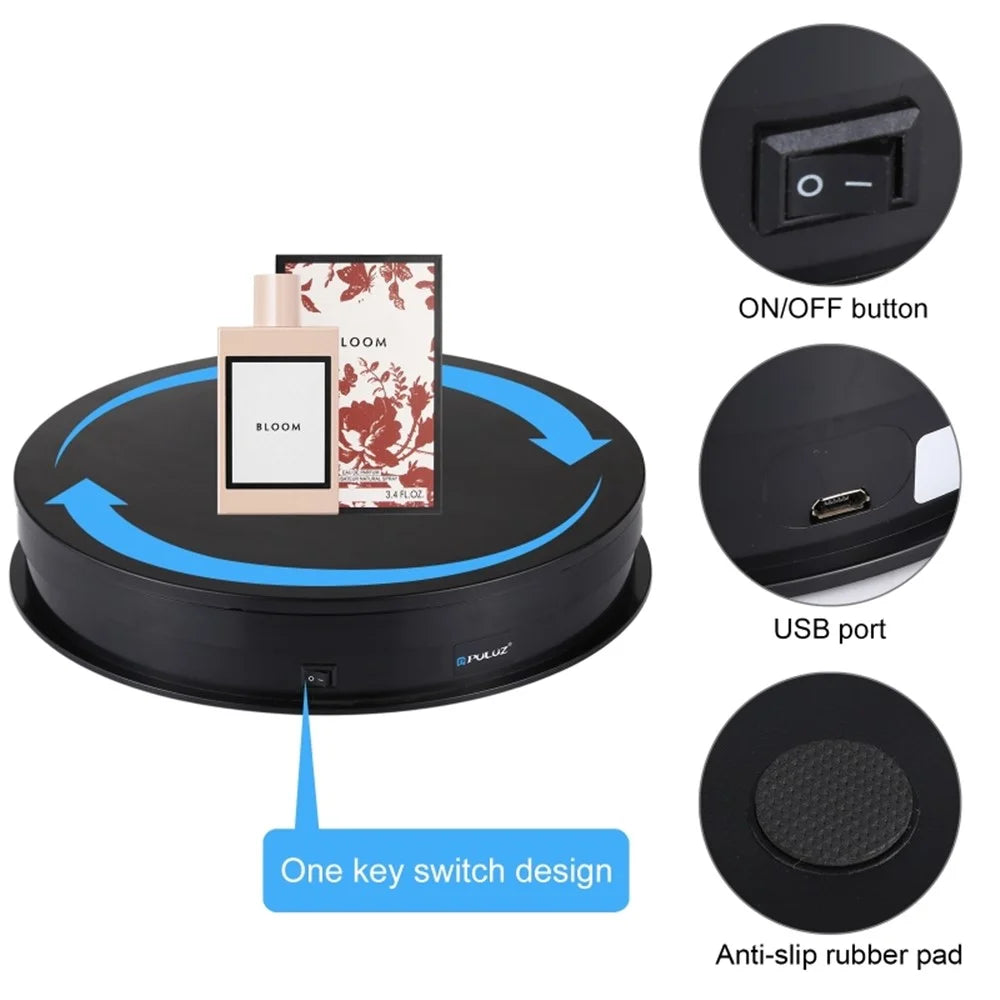 PULUZ PU3049 30cm 360 Degrees Rotation Photography Electric Swivel Turntable Video Shooting Display Stand - Black - 3