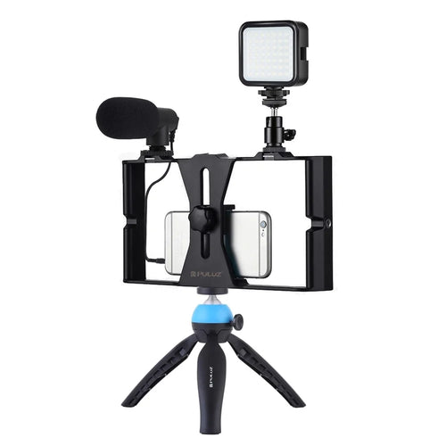 PULUZ PKT3095 Smartphone Vlog Live Streaming Video Rig Kit with Microphone + Tripod + Fill Light - Blue - 1