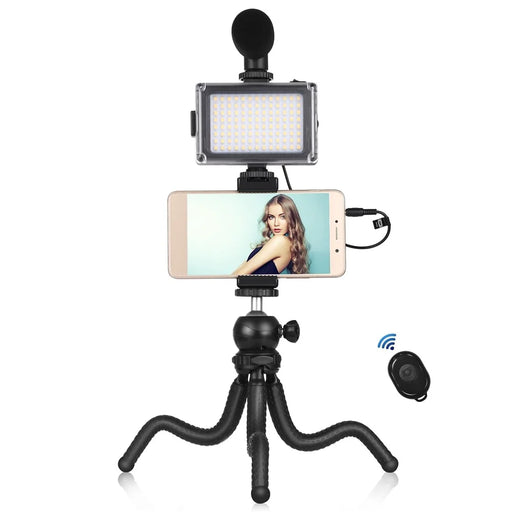 PULUZ PKT3094B Flexible Octopus Tripod Phone Camera Holder Live Streaming Tools Kit with Fill Light Microphone - 2