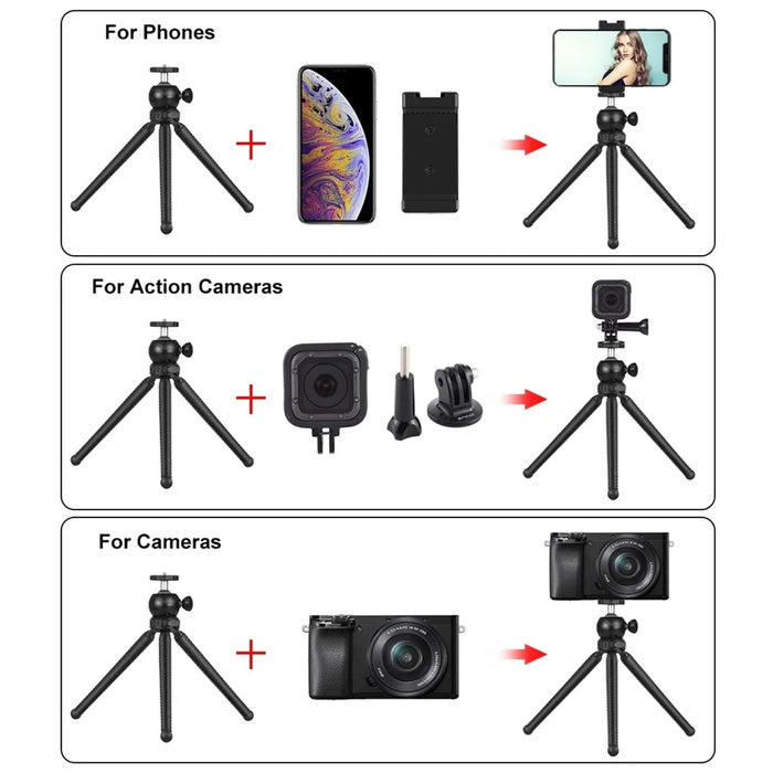 PULUZ PKT3094B Flexible Octopus Tripod Phone Camera Holder Live Streaming Tools Kit with Fill Light Microphone - 4