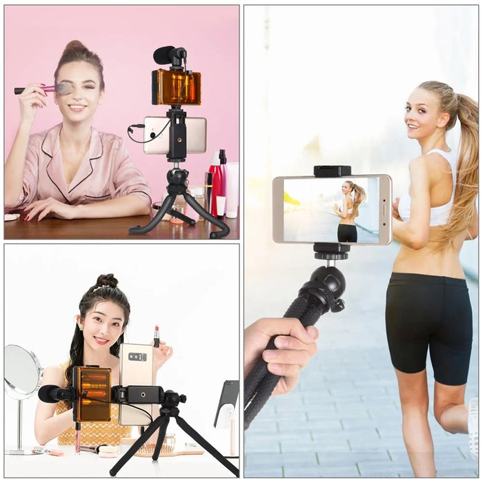 PULUZ PKT3094B Flexible Octopus Tripod Phone Camera Holder Live Streaming Tools Kit with Fill Light Microphone - 7
