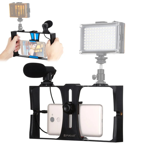 PULUZ PKT3020 Handheld Cell Phone Cage Rig Set with Microphone for Photography Live Streaming - Blue - 1