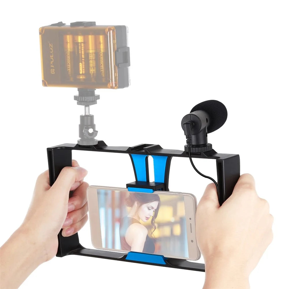 PULUZ PKT3020 Handheld Cell Phone Cage Rig Set with Microphone for Photography Live Streaming - Blue - 2