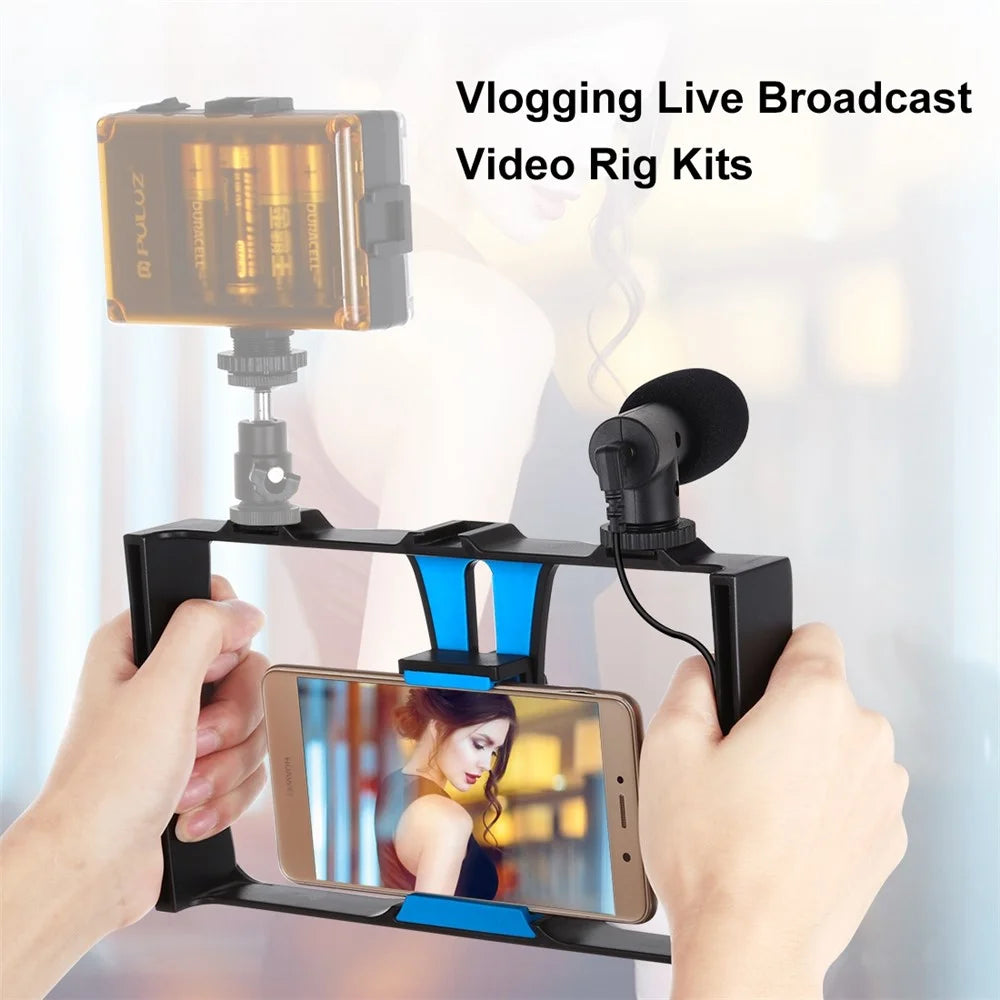PULUZ PKT3020 Handheld Cell Phone Cage Rig Set with Microphone for Photography Live Streaming - Blue - 6