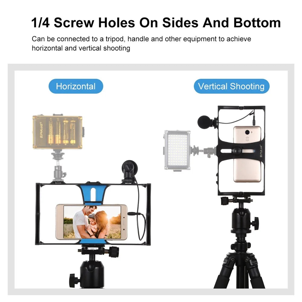 PULUZ PKT3020 Handheld Cell Phone Cage Rig Set with Microphone for Photography Live Streaming - Blue - 7