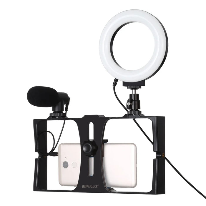 PULUZ PKT3027 Photography Kit Ring LED Light Video Rig Camera Cold Shoe Head with Microphone for Livestream Tik Tok Broadcasting Selfies - Blue - 3
