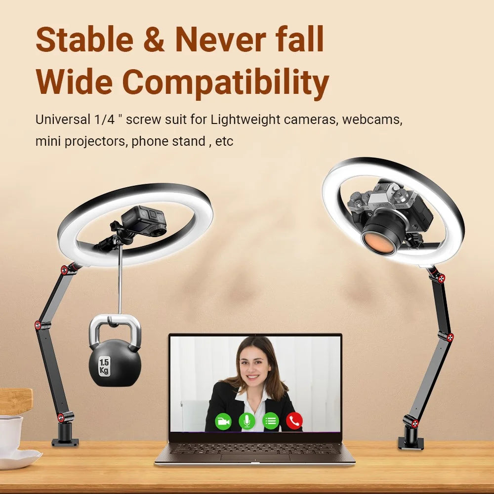 APEXEL APL-FL20 10-inch Multi-angle Adjustable Fill Light USB Desktop Selfie Ring Light 3 Color Mode Video Light with Stand, Phone Holder - 6