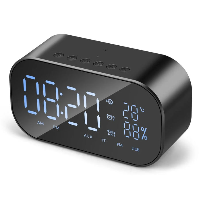 S2 Digital Mirror Screen Dual Alarm Clock Radio Wireless Bluetooth-compatible Speaker Deep Bass Loudspeaker - Black - 1