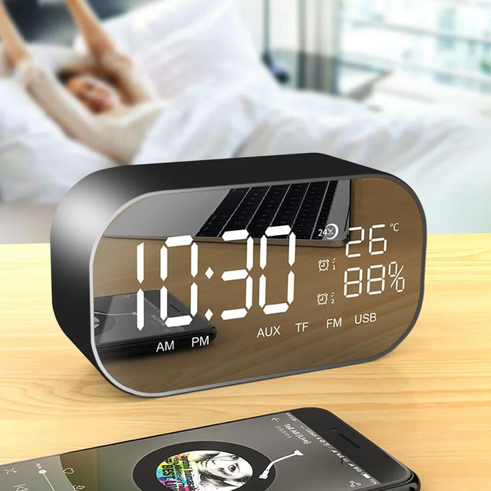 S2 Digital Mirror Screen Dual Alarm Clock Radio Wireless Bluetooth-compatible Speaker Deep Bass Loudspeaker - Black - 2
