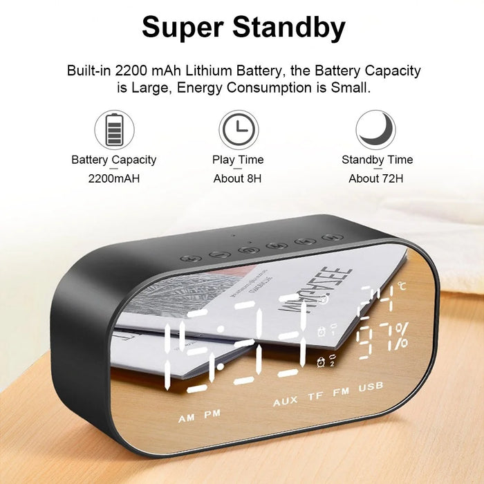 S2 Digital Mirror Screen Dual Alarm Clock Radio Wireless Bluetooth-compatible Speaker Deep Bass Loudspeaker - Black - 3