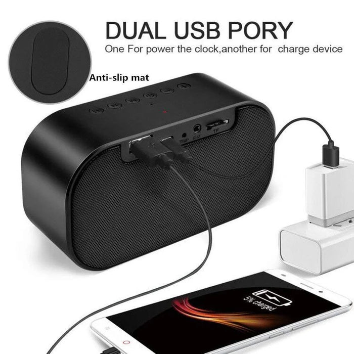 S2 Digital Mirror Screen Dual Alarm Clock Radio Wireless Bluetooth-compatible Speaker Deep Bass Loudspeaker - Black - 6