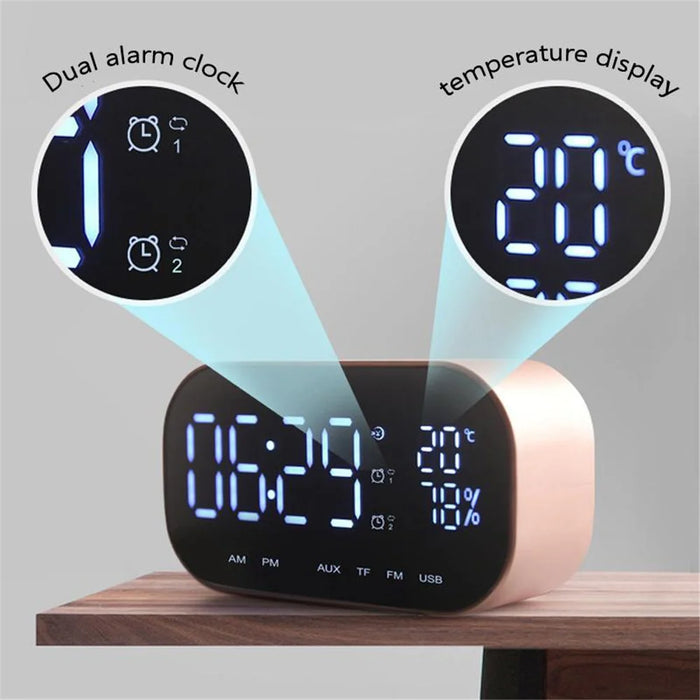 S2 Digital Mirror Screen Dual Alarm Clock Radio Wireless Bluetooth-compatible Speaker Deep Bass Loudspeaker - Black - 7