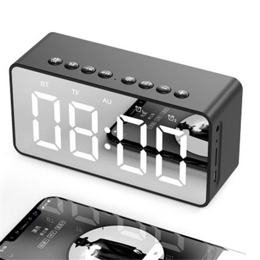 LED Plug In Card Double Bass Bluetooth-compatible Speaker Mirror Mini Alarm Clock BT506 - Black - 1