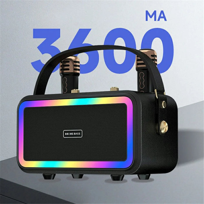 M3201 Home Karaoke Retro Bluetooth-compatible Speaker RGB Light Loudspeaker with 2 Microphones - Black - 2
