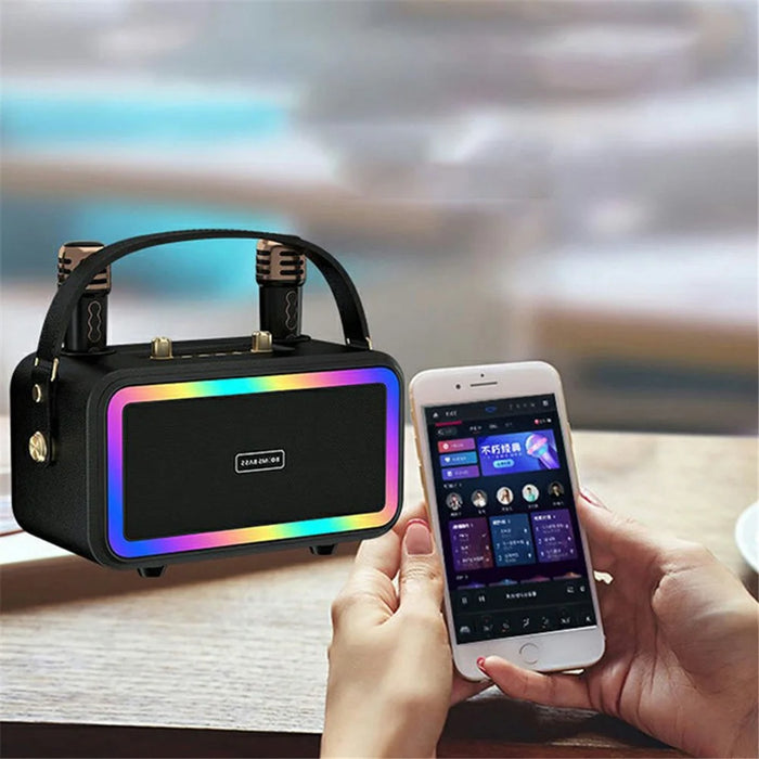 M3201 Home Karaoke Retro Bluetooth-compatible Speaker RGB Light Loudspeaker with 2 Microphones - Black - 4