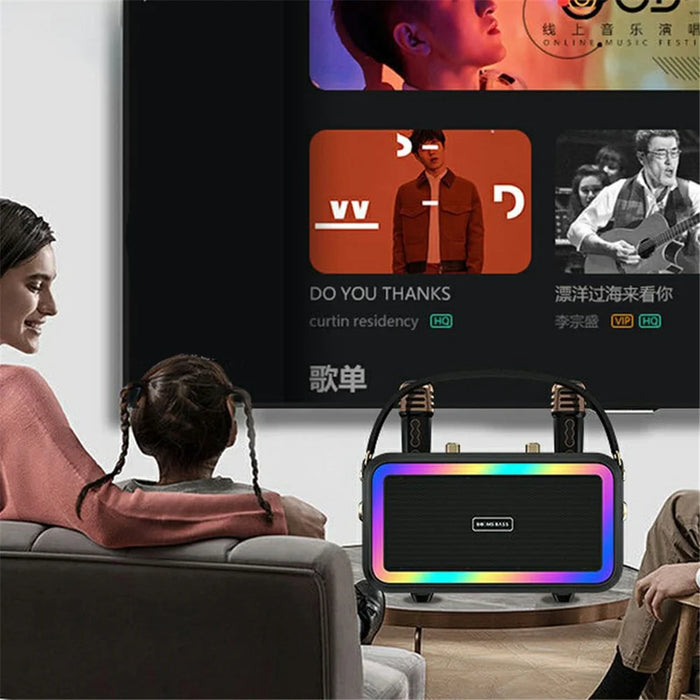 M3201 Home Karaoke Retro Bluetooth-compatible Speaker RGB Light Loudspeaker with 2 Microphones - Black - 5