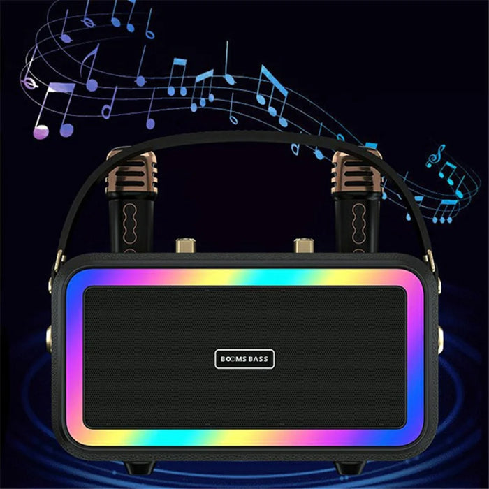 M3201 Home Karaoke Retro Bluetooth-compatible Speaker RGB Light Loudspeaker with 2 Microphones - Black - 6