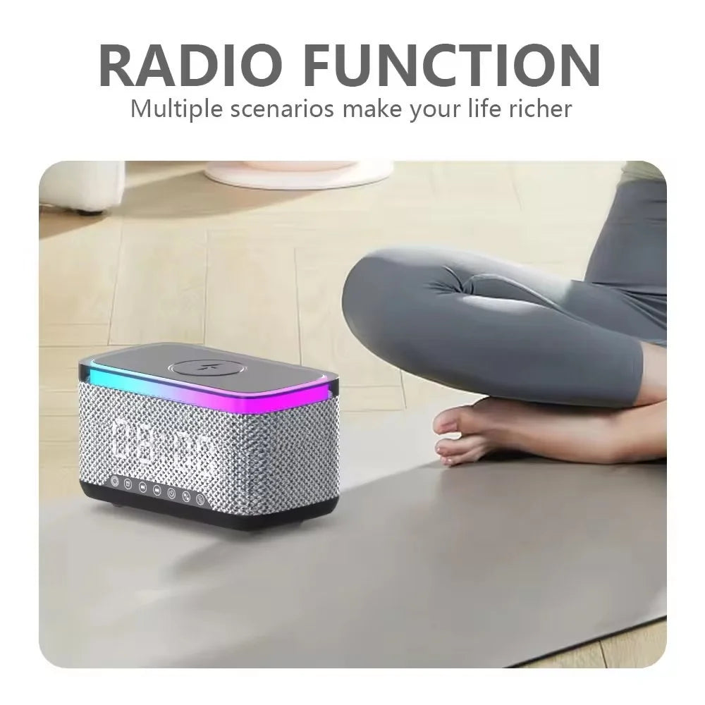 S300 Bluetooth-compatible Speaker Digital Alarm Clock 10W Wireless Charger Music Subwoofer with Colorful Light - White - 6